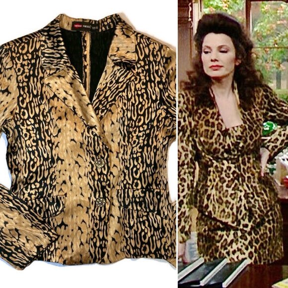 Vtg 90s Y2K leopard cheetah blazer jacket satin The Nanny Fran Fine Moschino M - Picture 1 of 6